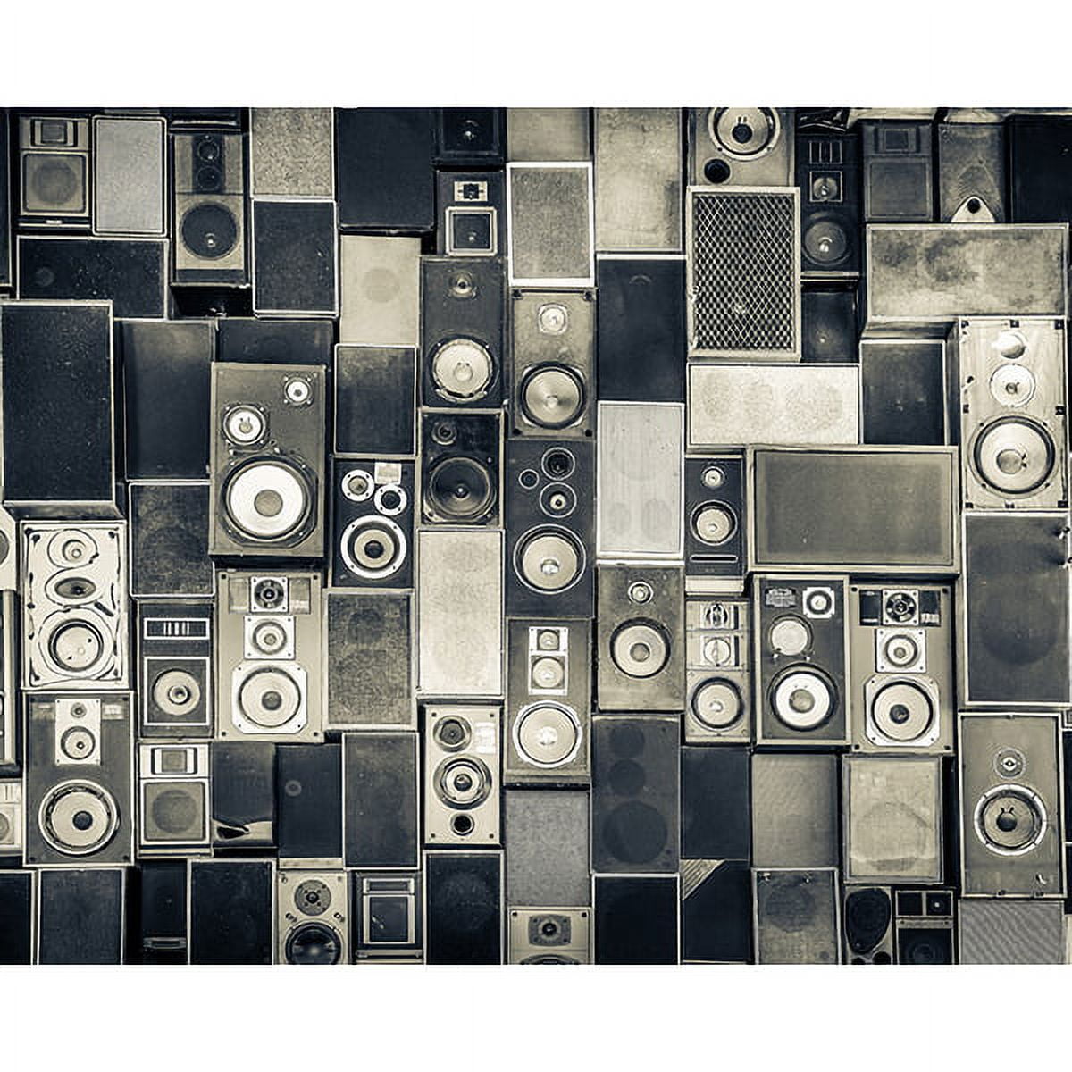 Gray Non-Woven Abstract Wall Mural with Vintage Speakers