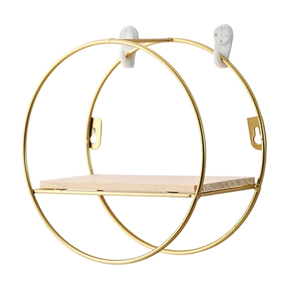 Wall Round Floating Shelves, Gold Metal Moon Shaped Display Shelf Decorative Organizer Storage Display Rack for Living Rooms Bedrooms Kitchens Office(1, Round) Happy Day!