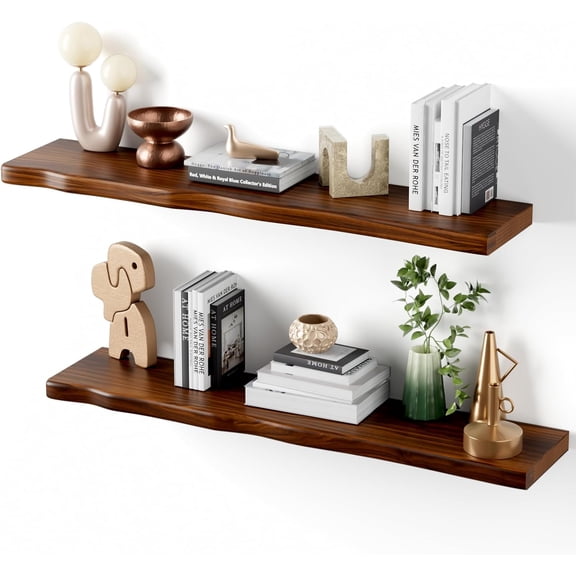 for Wall Rustic Farmhouse 36 Inch Floating Shelf Bathroom Wooden Shelves for Wall Mounted Live Edge Pine Shelf with Unique Natural Grain for Living Room Bedroom Kitchen (Walnut)