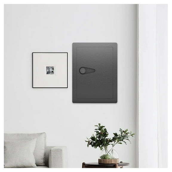 Wall Safe Between Studs, Hidden Safe with Keypad Lock, Gun Safe for Pistols, Valuables & Jewelry - Black Steel Security Safe Black + Steel