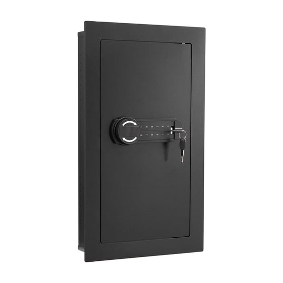 Wall Safe, Hidden In-Wall Safe with Password & Key Lock, Q235 Steel Security Box with LED Light, Adjustable Shelves & Key Hooks for Money, Jewelry, Documents - Black