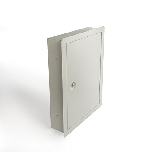 In Wall Safe with Key Lock - Secure Storage In Wall Safe Box - Heavy Duty Steel Lockable Hidden Wall Compartment Deep Wall Safe - 14-3/8-Inch Overall Exterior Width