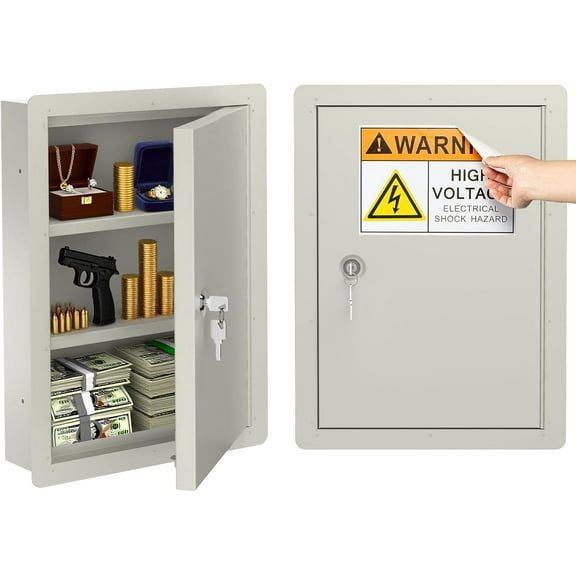 In Wall Safe Lock Box with Disguise Sticker - Wall Gun Safe Between the Studs for Home, Office - Hidden Safes Storage for Money Jewelry with Removable Shelf - 21-Inch Height