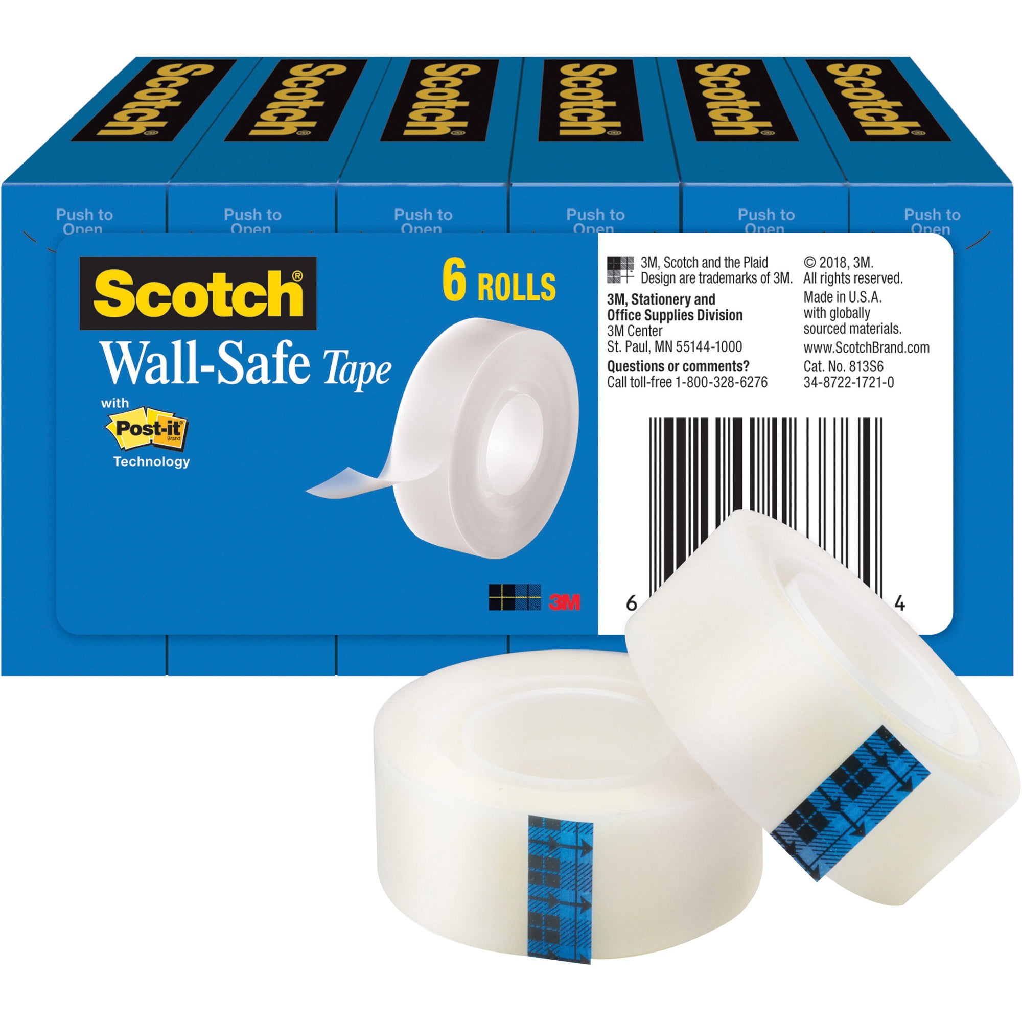 Wall-Safe Tape, 1 Core, 0.75 X 66.66 Ft, Clear, 6/pack