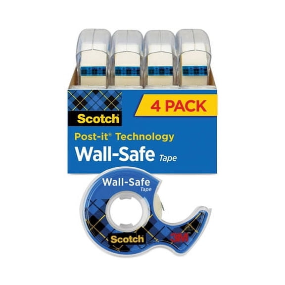 Wall-Safe Tape with Dispenser, 1" Core, 0.75" x 54.17 ft, Clear, 4/Pack | Bundle of 2 Packs