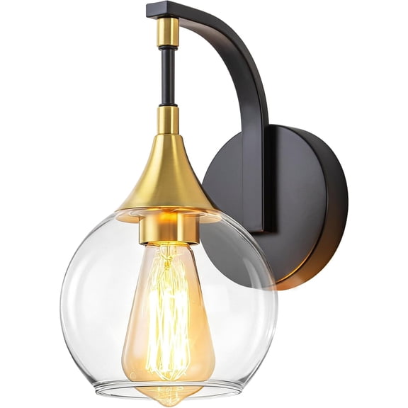 Wall Sconce Bathroom Light Clear Glass Shade E26 Base Farmhouse Vanity Fixture Bedroom Hallway Entryway Indoor Waterproof Matte Finish Up Down Mounting