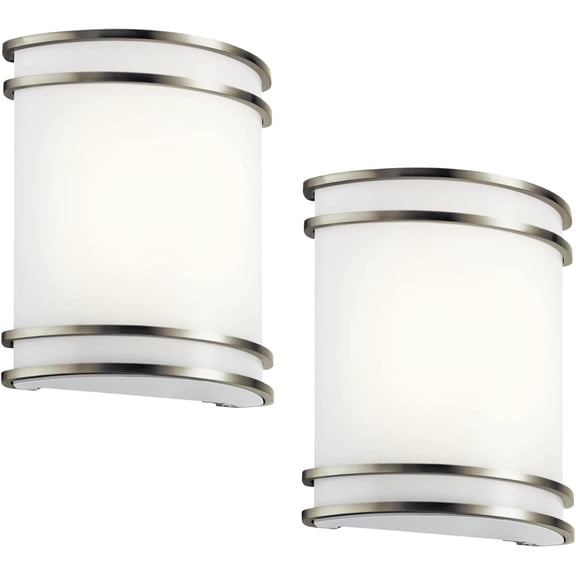 Wall Sconce Brushed Nickel 3CCT (3000K/4000K/5000K) Adjustable, Dimmable 12W Modern Wall Mounted Sconces Wall Lighting with Glass Shade for Bedroom, Stairway, Bathrooms, Hallways & Entryways (2 Pack)