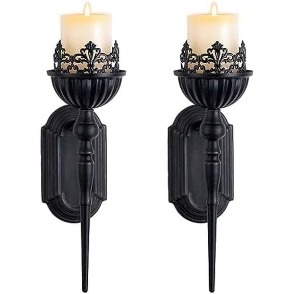 Wall Sconce Candle Holder (Set of 2) Black Crown and Scepter Design Wall-Mount Metal Candle Holders Hanging Iron Wall Candle Sconce Holder for Living Room, Bathroom, Dining Room
