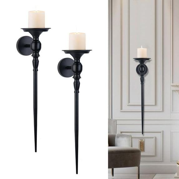Wall Sconce Candle Holder Set of 2, Large Black Scepter Design Metal Wall Candle Holder, Home Wall Decoration for Living Room, Bathroom, Dining Room
