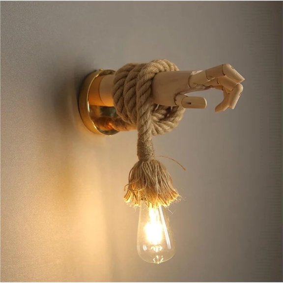 Wall Sconce, Right Hand Shape Hemp Rope Industrial Rustic Lighting for Hallway Corridor Aisle Restaurant, 1-Pack