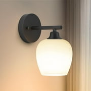 Wall Sconce, Wall Lighting Fixture, Bathroom Vanity Lights with Matte Black Base and Glass Shade for Bedroom Mirror Kitchen Hallway, E26 Base, Bulb Not Included