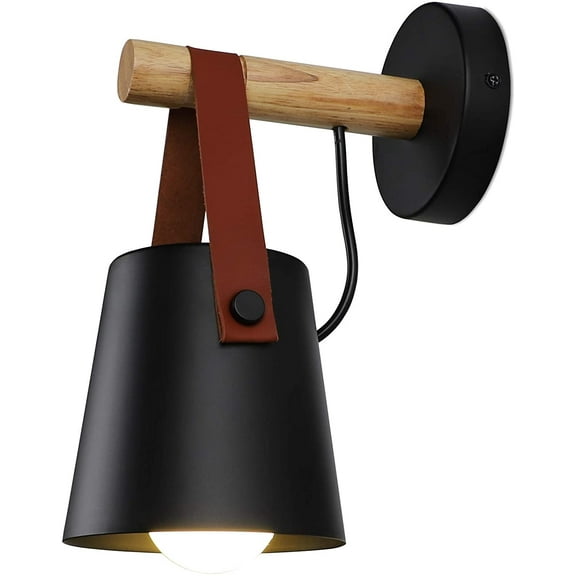 Wall Sconce Lighting Fixture,Black Industrial Bedroom Bedside Wall lamp Brown Leather and Wood Bathroom Vanity Mirror Lighting fixtures-Bulb not included