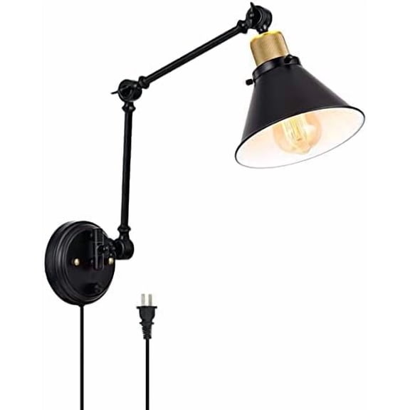 Wall Sconce Plug in, Dimmable Wall Sconce with Switch Swing Arm Wall Lights Plug in Wall Mounted Light Wall Sconces Lighting with 6FT Plug in Cord, E26 Base, UL Listed(Two Arms, 1 Pack)