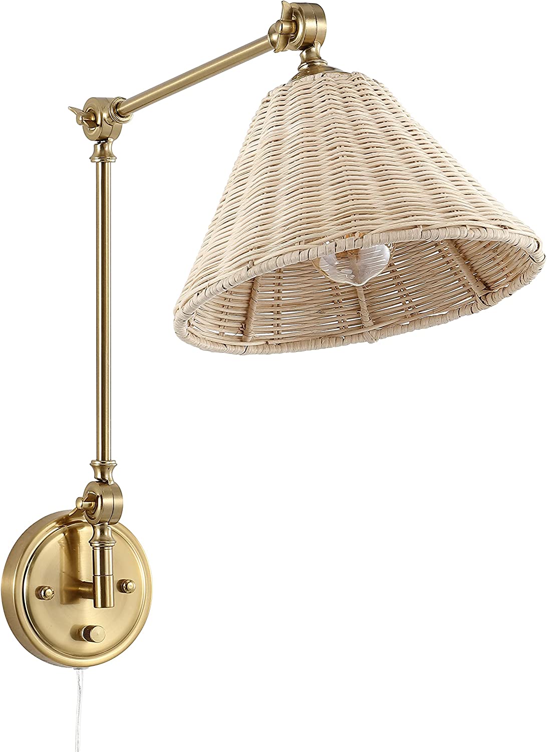 Wall Sconce Rattan Wrapped Wall Lamp, Adjustable Swing Arm Wall Light