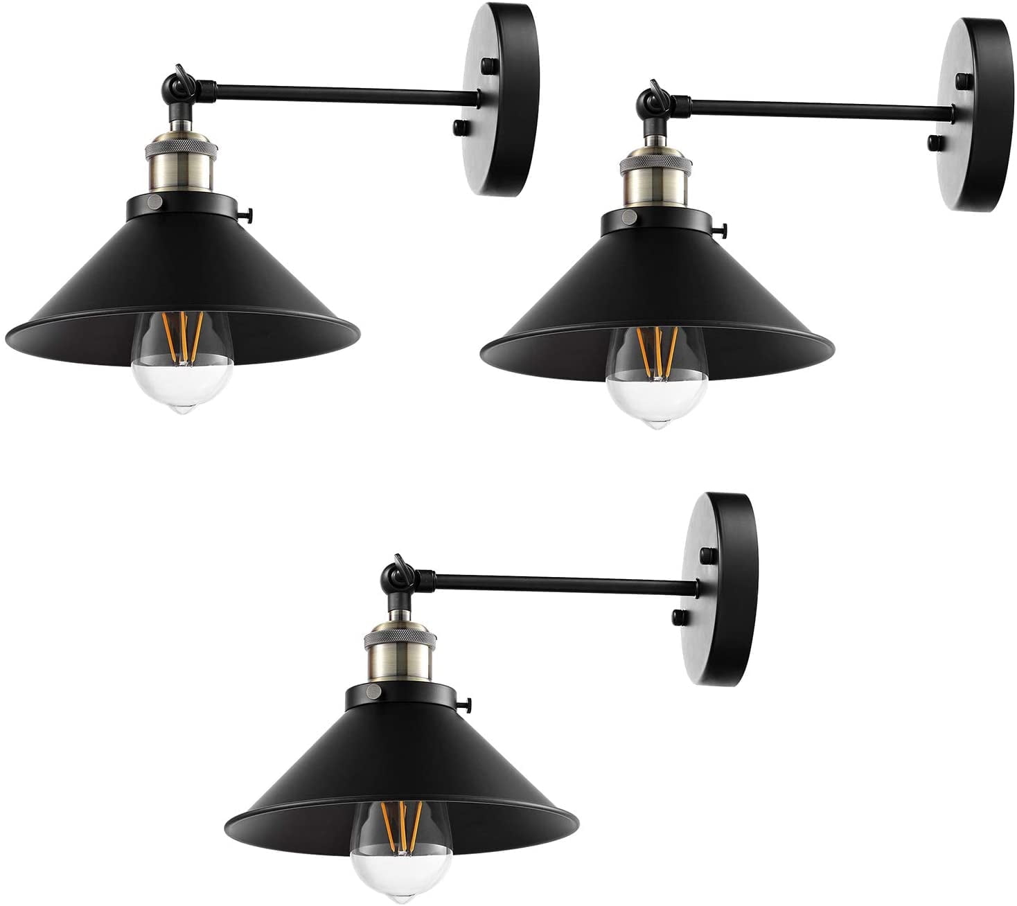 Wall Sconce Set of 3, Hardwired Industrial Wall Lamps, Vintage Sconces Lighting with Swing Arm, Bronze and Black Wall Lights Fixture (E26 Bulbs NOT Included)
