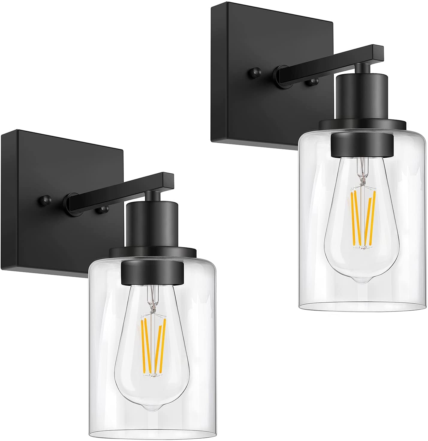 Matte Black Farmhouse Outdoor Wall Sconce Set with Clear Glass Shades