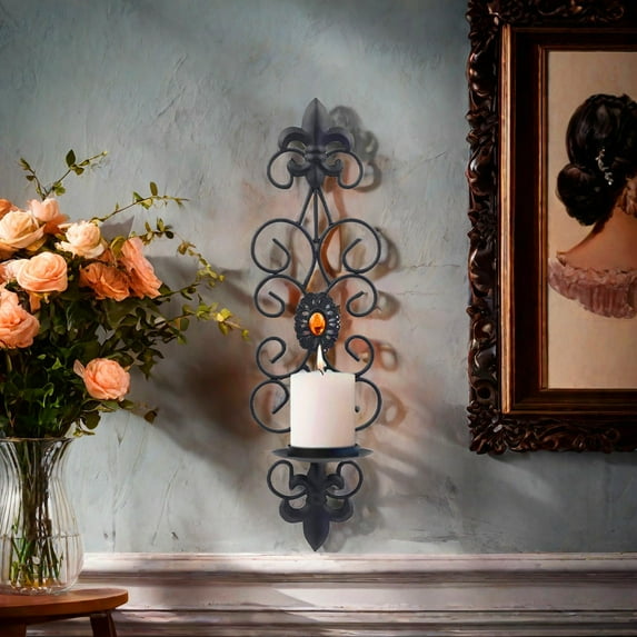 Wall Sconces Candle Holder Set of 2, Metal Wall Decorations Hanging Wall Mounted Candle Sconces for Living Room Dining Room Farmhouse, Fireplace, Wedding, Black