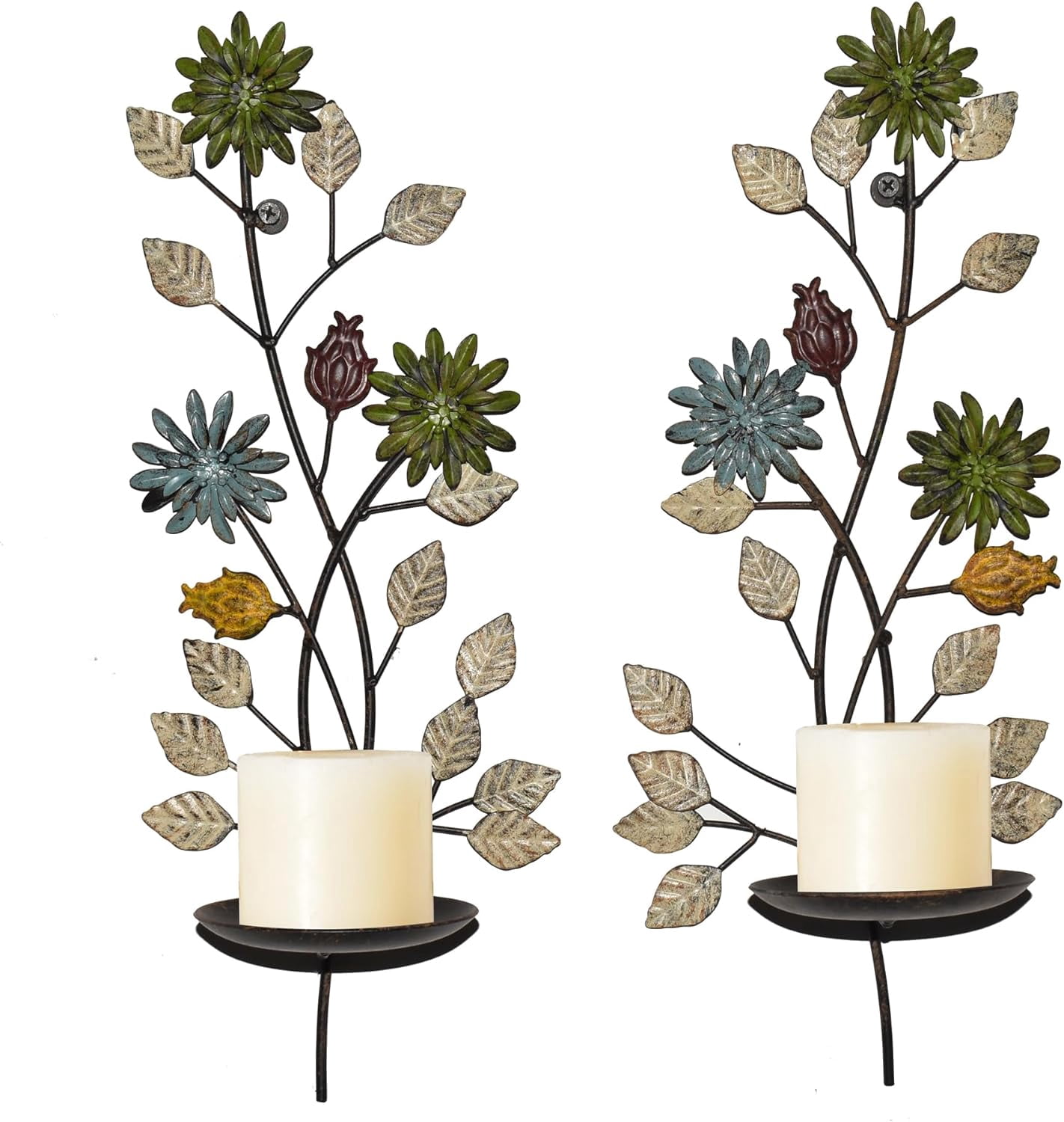 Wall Sconces Candle Holder Set of 2, Antique Leaf Branch Wall Mount ...