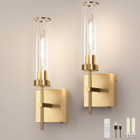 Wall Sconces,Gold Battery Operated Wall Sconce 10400mAh Fast Chargin Endurance 150 Hours Infinitely Dimmable with Remote Control Wireless Wall Lights for Bedroom Living Room Hallway