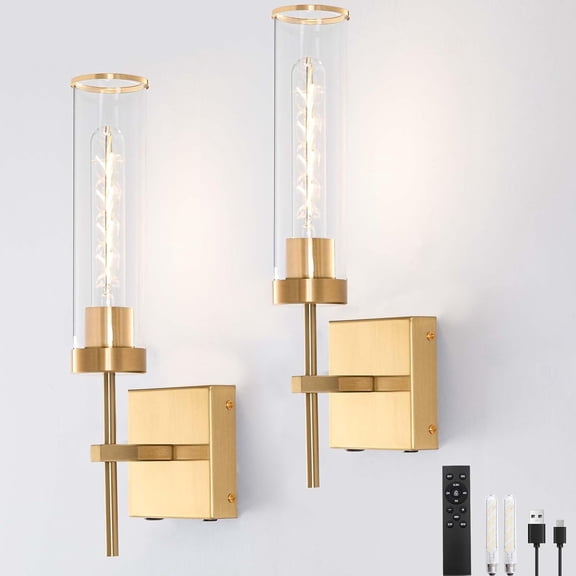 Wall Sconces,Gold Battery Operated Wall Sconce Dimmable Touch 2 Color Temperature Bulbs 8000mAh Fast Chargin Endurance 100 Hours with Remote Control Wireless Wall Lights for Bedroom Living Room