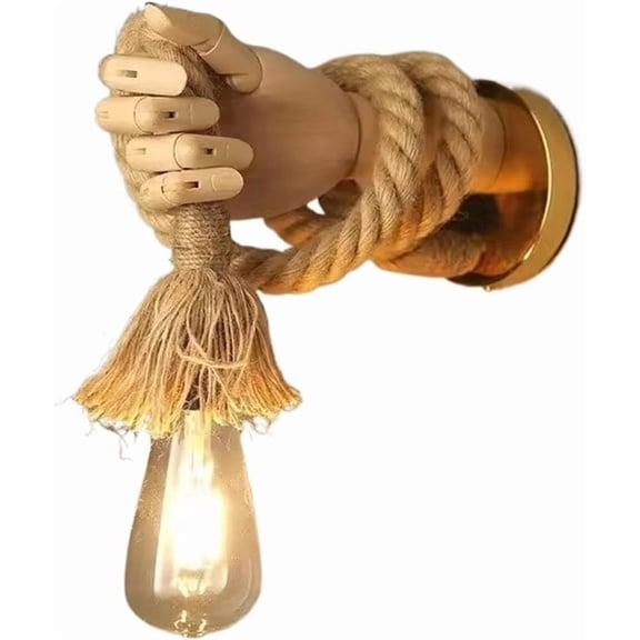 Wall Sconces, Hemp Rope Wall Lamps, Creative Hand Shape Wall Light, Retro Industrial Loft, Corridor Aisle Restaurant Decoration Lamp(Neutral Light,Right), Light bulb not included.