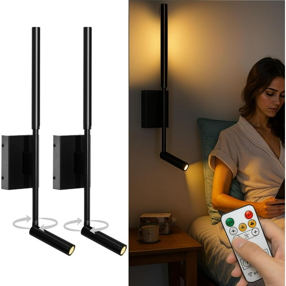Wall Sconces Set of 2 Battery Operated, Wireless Rechargeable Cordless Wall Sconces Decor with Remote Control & 360° Spotlights, Dimmable LED Walls Lights for Living Room, Bedroom, 26 Inch