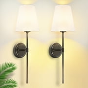 Wall Sconces Set of 2, Black Modern Wall Light Fixture, Industrial Wall Sconces Lighting for Bedroom, Wall Lights with Fabric Shade, Wall Lamps for Living Room Hallway, E26 Socket, Bulbs Not Included