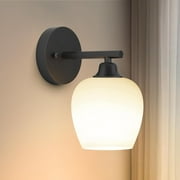 Wall Sconces Set of 2, Wall Lighting Fixture, Bathroom Vanity Lights with Matte Black Base and Glass Shade for Bedroom Mirror Hallway, E26 Base, Bulb Not Included