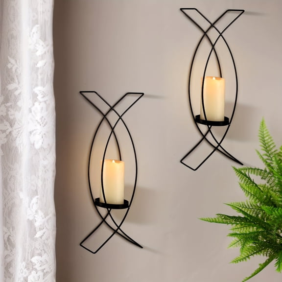 Wall Sconces Set Of 2, Metal Candle Holder Black Wall Decor, Wall Mounted Candelabra with Minimalist Lines, Gothic Antique Decor, Candlestick Holders for Living Room Dining Room Decoration