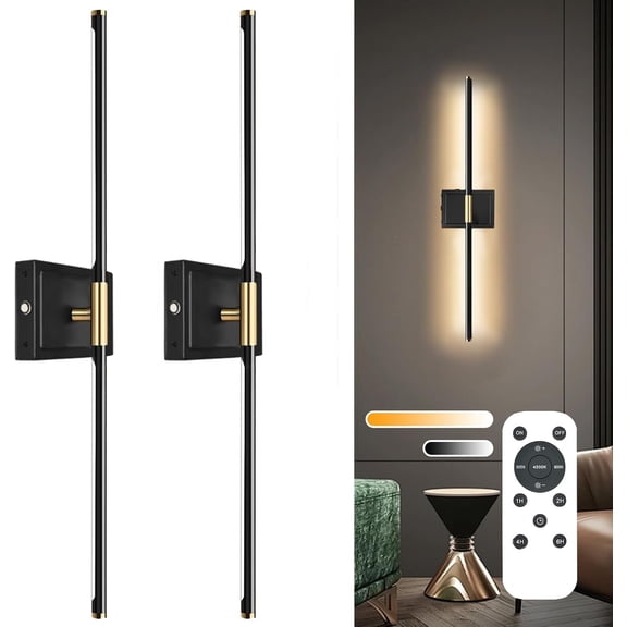 Wall Sconces Set of 2  Operated, 8000mAh USB Rechargeable Wall Sconce with Remote Control, 360?Rotate Dimmable 3000K-6000K LED Dimmable Picture Lamp for Living Room, Bedroom, Hallway (32inch)