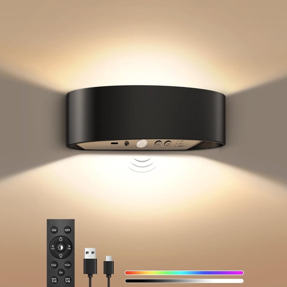 Wall Sconces Set of 4, Rechargeable Battery Operated Wall Light with Remote Control, 3 Colors Dimmable, Up and Down Wireless Wall Mount Light for Hallway Stair