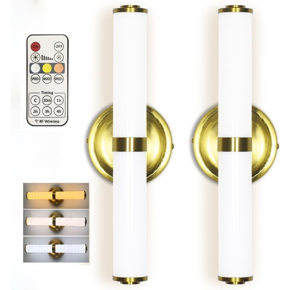 Wall Sconces Set of Two, 3 Colors Wall Lights with Remote Dimmable Modern Wall Lamps Gold Wall Sconce Lighting Indoor Wall Lights Fixtures for Bedroom, Living Room, Home Decor (2 Pack + Gold)