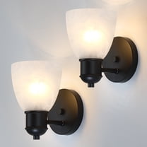 Wall Sconces Set of Two, Matte Black Vanity Lights for Bathroom, Modern Wall Light Fixtures Mount Lamp with Cloudy-Patterned Glass for Bedroom Mirror Living Room Hallway Kitchen