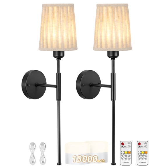 Wall Sconces Set of Two, Wall Sconces Battery Operated, Dimmable Wireless Wall Sconces with Remote, Rechargeable Wall Sconce with 13000mAh Bulb, Wall Lamp/Lights Decor Fixture for Bedroom Living Room
