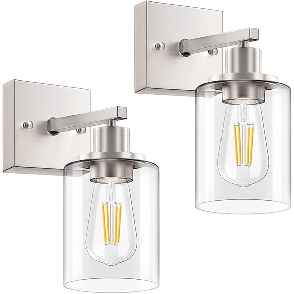 Wall Sconces Set of 2 Brushed Nickel Modern Wall Sconces Lighting with Clear Glass Shade Industrial Bathroom Vanity Light Fixtures