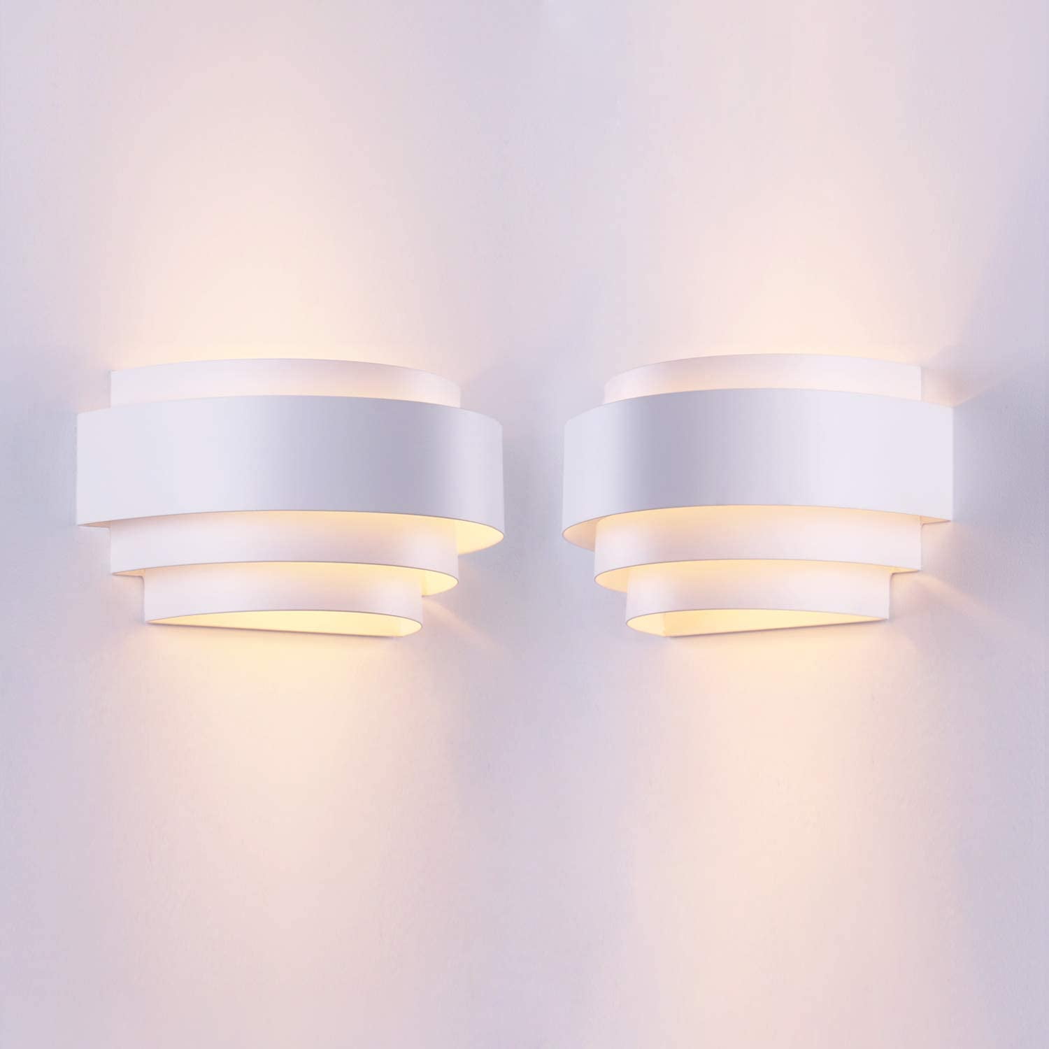 Wall Sconces Set of 2, Indoor Sconces Lighting Wall Light Fixtures for Living Room Hallway Stair Home Decor LED White Wall Lights with 2pc E26 Bulbs