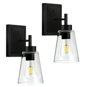 Wall Sconces Set of Two Matte Black with Clear Glass Bathroom Vanity Light Fixtures Wall Lamp Lights for Living room Bedroom Hallway.