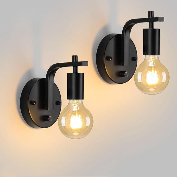 Wall Sconces Set of Two, Wall Light with Switch, Dimmble Black Sconce Lights Indoor, Wall Lights for Bedroom, Bedside Wall Lamps