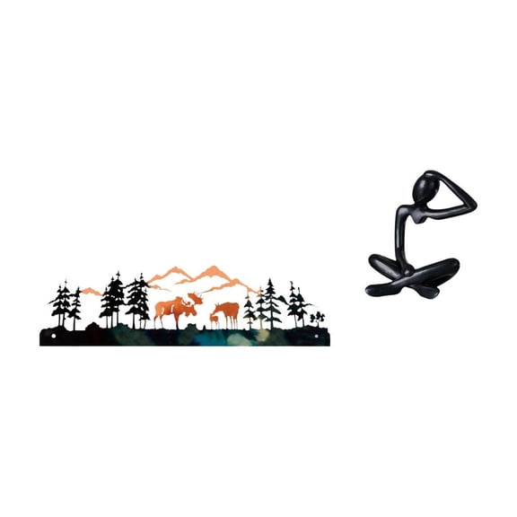 Wall Sculpture Rustic Deer Carved Desktop Ornament Durable Metal Construction for Garden Home Display