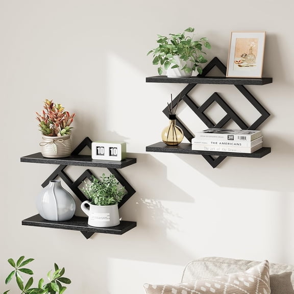 for Wall, Set of 2 Hanging Shelves, 2-Tier Wall Mounted Storage Shelves for Books & Decor, Perfect for Living Room, Bedroom, Kitchen, Home Office, Study, Black