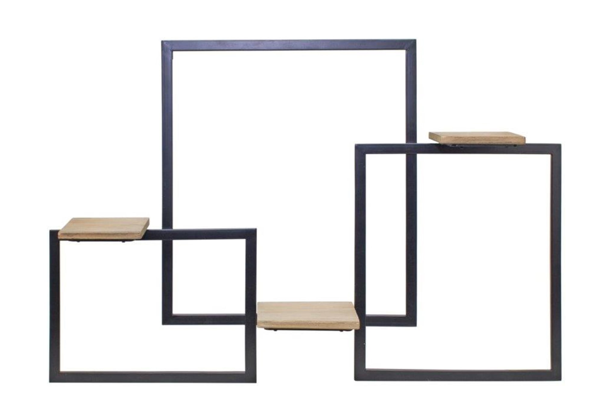 Modern Iron and Wood Squares Wall Display Shelf, 37" x 24", Black and Brown