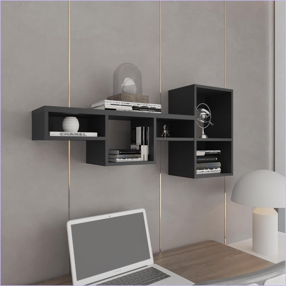 Wall Shelf 47.3 Wide 7-Tier Modern Minimalist Cube Shelf | 100 Lb Capacity | Black | Particle Board