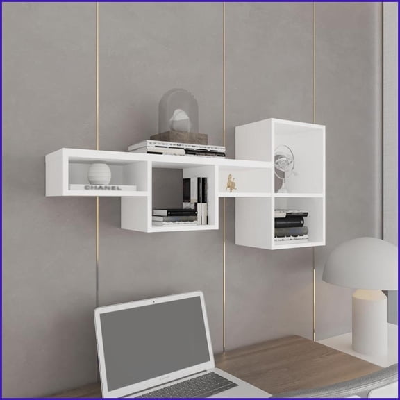 Wall Shelf 47" Wide 7-Tier Modular Cube - Modern | White | Particle Board