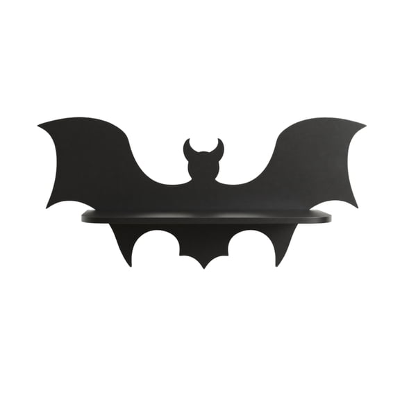 Wall Shelf Black Horned Bat Shaped Wooden 12 X 5 Inch Wall Mounted Shelf for Halloween Home Gothic Room Decor
