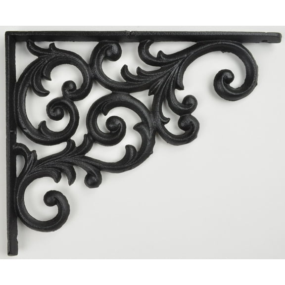 Wall Shelf Bracket Ornate Vine Pattern Black Cast Iron Medium 9.375" Deep