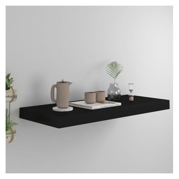 Wall Shelf Floating Black 23.6x9.3x1.5", Modern MDF Display Shelves for Living Room, Bedroom, Office - Invisible Mount, Durable & Stylish