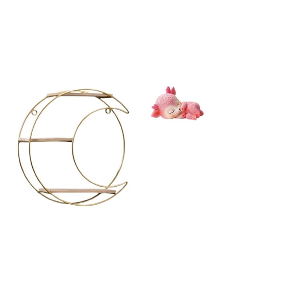 Wall Shelf Floating Shelf Space Saving Resin Sleeping Deer Statue Metal Three Layer Shelf for Office Tabletop Decor