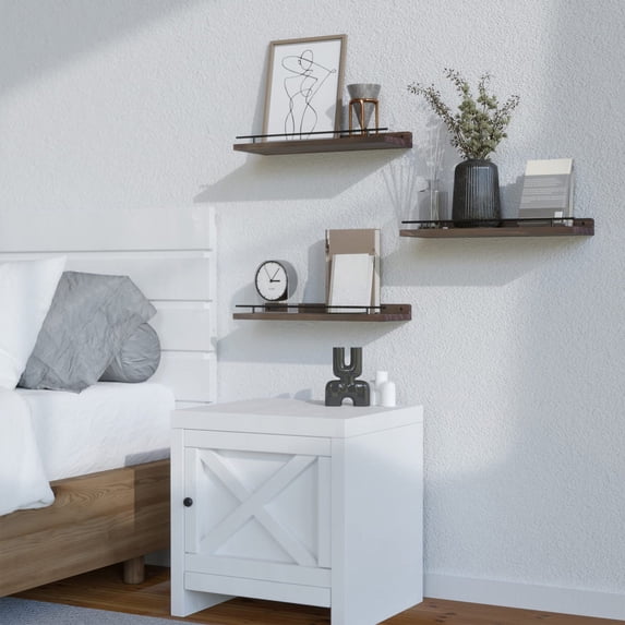 Wall Shelf Floating Wall Rack - Wood Modular Storage Shelf with Towel Rack, Space Saving Bathroom Storage Rack, Kitchen Wall Organizer, Living Room Hanging Shelf, 15.75 x 5.63 in