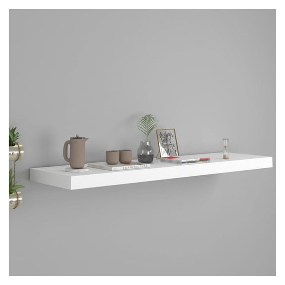Wall Shelf Floating White 35.4x9.3x1.5 MDF - Modern Display Shelves for Living Room, Bedroom, Office - Easy Install, 22lb Capacity