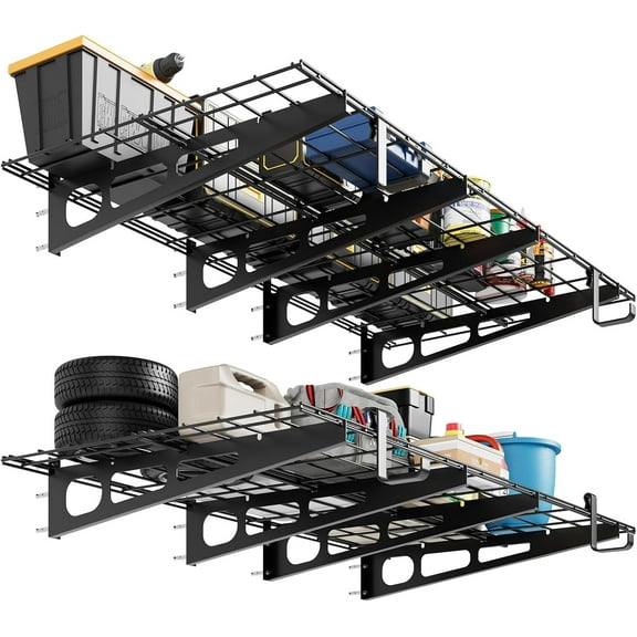 Wall Shelf Garage Storage Rack,Wall Mounted Floating Shelves,Floating Storage Shelves for Garage Shop Shed Basement Organization,2-Pack